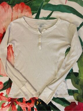 George Cream Ribbed Henley Long Sleeve Tee